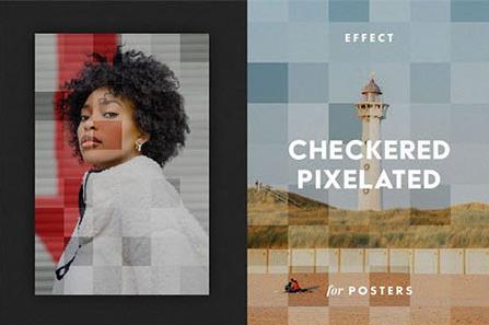 Checkered Pixelated Poster Effects for Photoshop